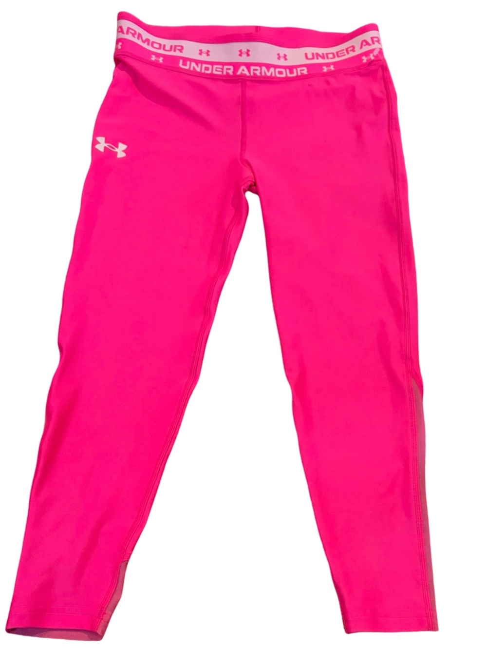 Under Armour Neon Pink Cropped Leggings Mesh Panel Crop Tights M (28” W)